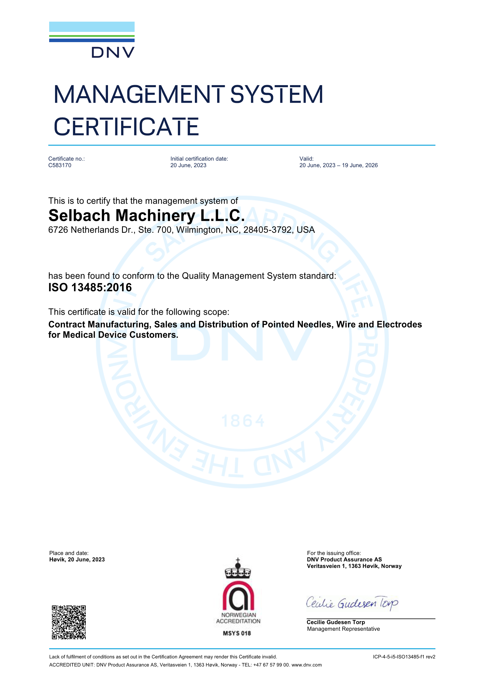 Selbach Machinery ISO 1345 Certificate 2023 - 20 June, 2023 - 19 June, 2026
